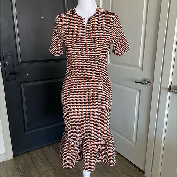 Opening Ceremony Dresses & Skirts - Opening Ceremony Lotus Check Stretch Flounce-Hem Dress Size S